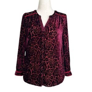 Sundance Top Burgundy Womens Size XS Obsession Velvet Burnout Rayon Silk